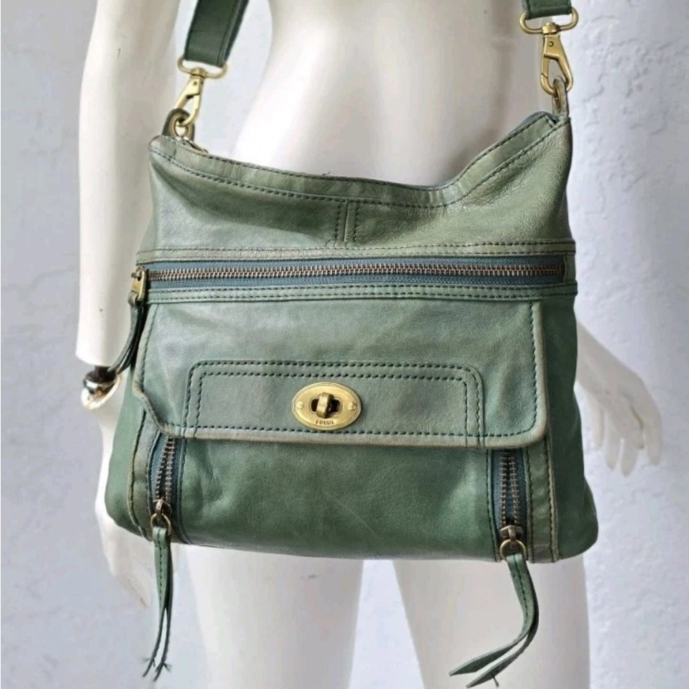 Fossil Maddox Green Lamb Leather Crossbody Bag Vintage